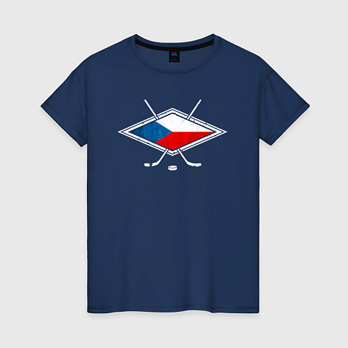Женская футболка Флаг Чехии хоккей / Тёмно-синий – фото 1