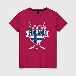 Футболка хлопковая женская Хоккей Финляндия, цвет: маджента