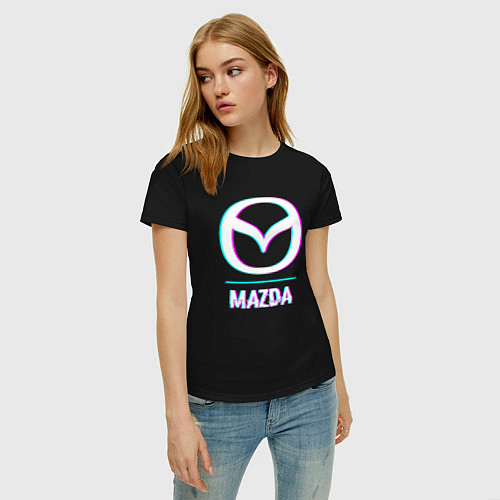 Женская футболка Значок Mazda в стиле glitch / Черный – фото 3
