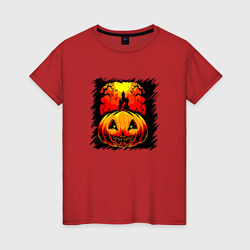 Женская футболка Жуткая тыква на Хэллоуин / Красный – фото 1