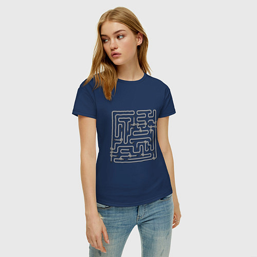 Женская футболка Лабиринт из канатов / Тёмно-синий – фото 3