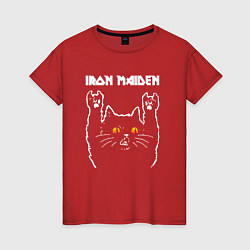 Футболка хлопковая женская Iron Maiden rock cat, цвет: красный