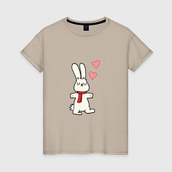 Футболка хлопковая женская Кролик с сердечками, цвет: миндальный