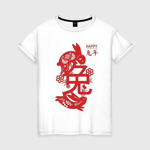Женская футболка Happy chinese new year, red rabbit / Белый – фото 1