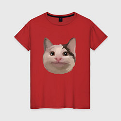 Футболка хлопковая женская Polite cat meme, цвет: красный