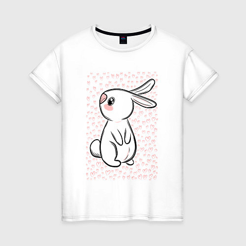 Женская футболка Милый кролик и много сердечек / Белый – фото 1
