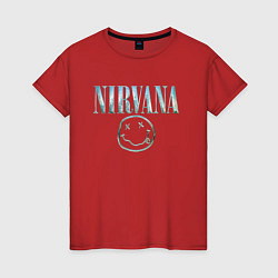 Футболка хлопковая женская Nirvana - смайлик, цвет: красный