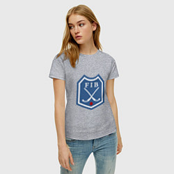 Футболка хлопковая женская Хоккей с мячом - лого, цвет: меланж — фото 2