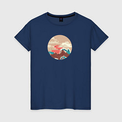 Женская футболка Большая океанская волна и пустой остров на закате