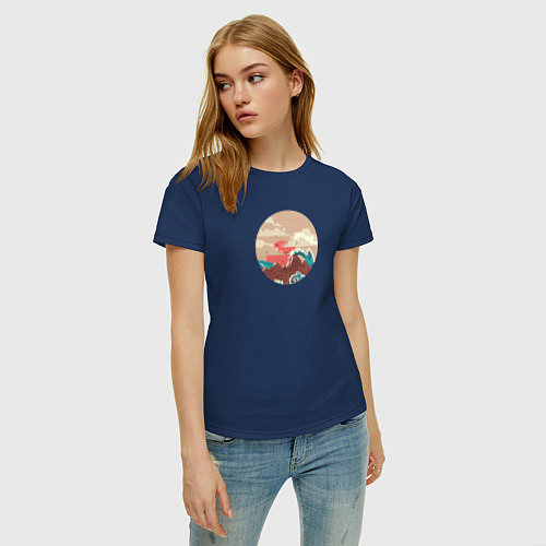 Женская футболка Большая океанская волна и пустой остров на закате / Тёмно-синий – фото 3