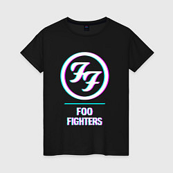 Футболка хлопковая женская Foo Fighters glitch rock, цвет: черный