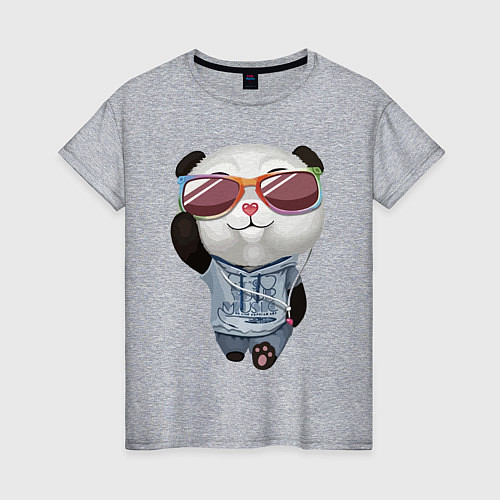 Женская футболка Прикольный пандёныш в темных очках и наушниках / Меланж – фото 1