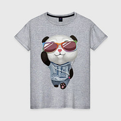 Женская футболка Прикольный пандёныш в темных очках и наушниках