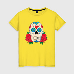 Женская футболка Череп с двумя розами