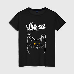 Футболка хлопковая женская Blink 182 rock cat, цвет: черный