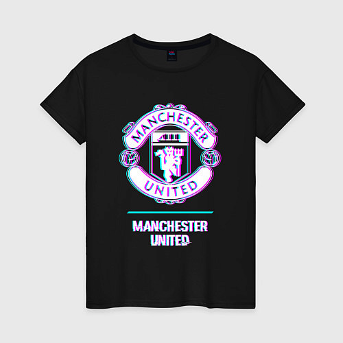 Женская футболка Manchester United FC в стиле glitch / Черный – фото 1