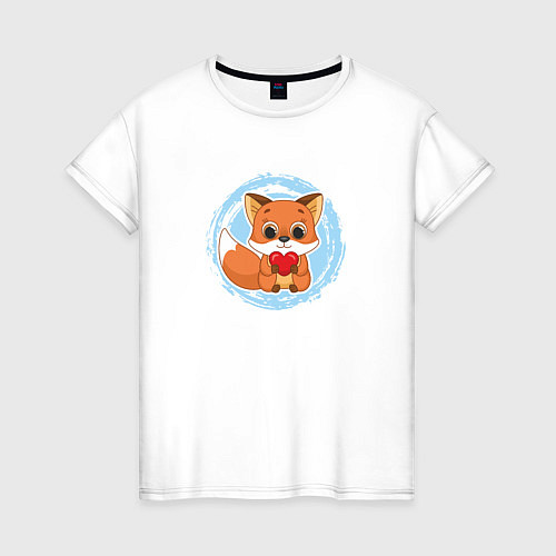 Женская футболка Мультяшный лисёнок с сердцем / Белый – фото 1