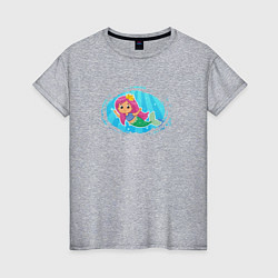 Футболка хлопковая женская Маленькая русалочка под водой, цвет: меланж
