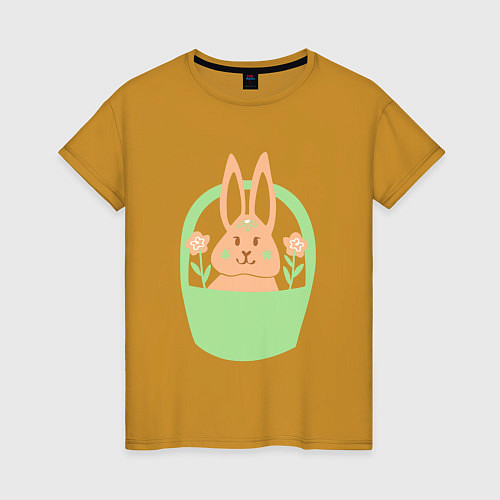 Женская футболка Кролик в корзине / Горчичный – фото 1
