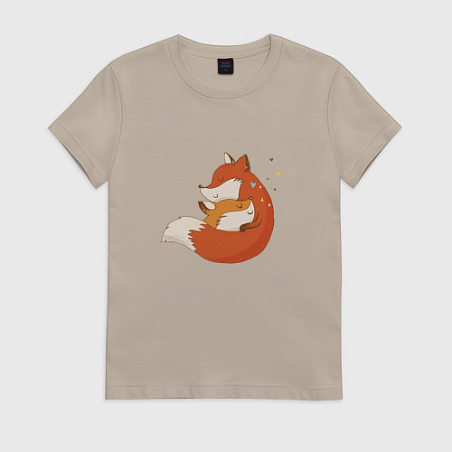 Женская футболка Мама лиса и лисенок / Миндальный – фото 1