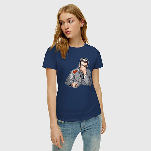 Женская футболка Сталин фэйспалмит / Тёмно-синий – фото 3