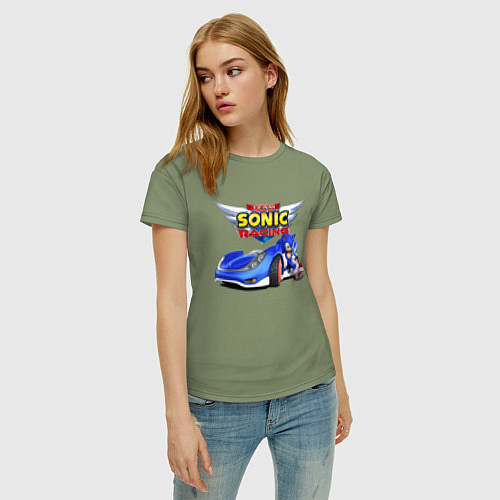Женская футболка Team Sonic racing - hedgehog / Авокадо – фото 3