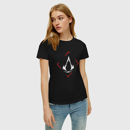 Женская футболка Символ Assassins Creed в красном ромбе / Черный – фото 3