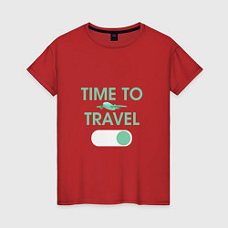 Футболка хлопковая женская Time to travel, цвет: красный