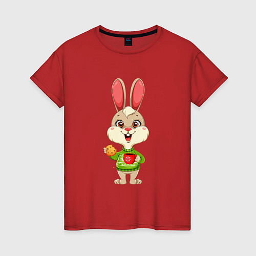 Женская футболка Зайчик с печеньем и кофе / Красный – фото 1
