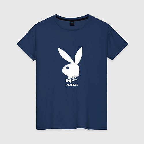 Женская футболка Черный кролик с надписью play2023 / Тёмно-синий – фото 1