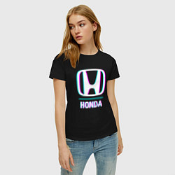 Футболка хлопковая женская Значок Honda в стиле glitch, цвет: черный — фото 2