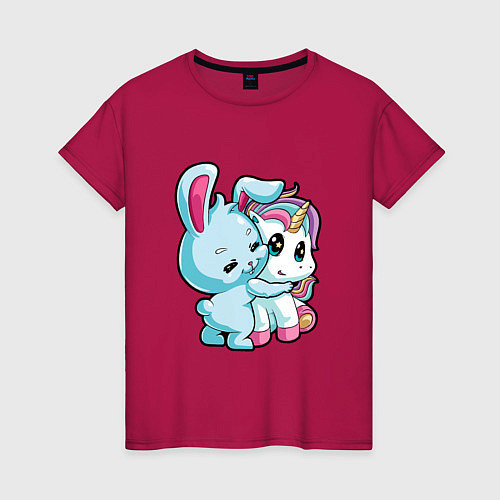 Женская футболка Кролик и единорог / Маджента – фото 1