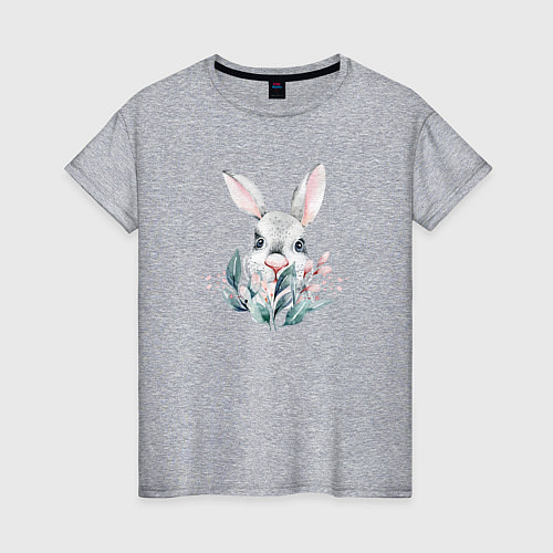 Женская футболка Кролик в цветах / Меланж – фото 1