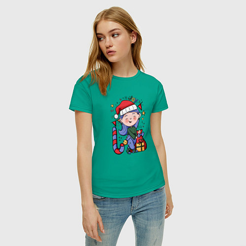 Женская футболка Девочка с подарками на Новый год / Зеленый – фото 3