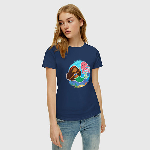 Женская футболка Маленькая русалочка с медузой / Тёмно-синий – фото 3