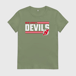 Футболка хлопковая женская Нью - Джерси Девилз нхл, цвет: авокадо