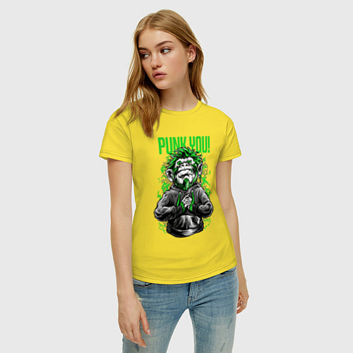 Женская футболка Обезьяна панк с кольцом в губе / Желтый – фото 3