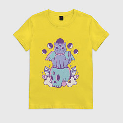 Женская футболка Кот с крыльями в готическом стиле