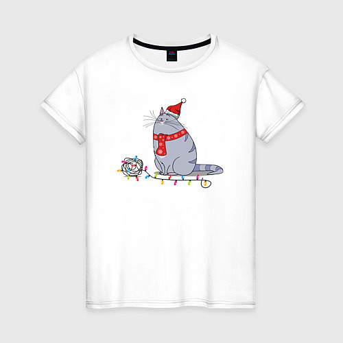 Женская футболка Кошка Хлоя новогодняя / Белый – фото 1