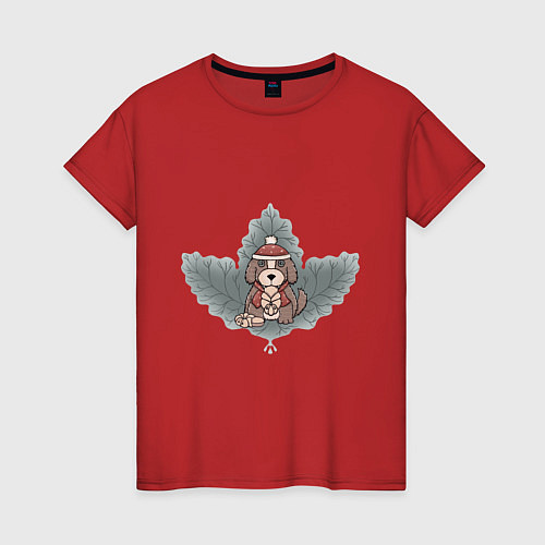 Женская футболка Собачка с тапком в зубах / Красный – фото 1