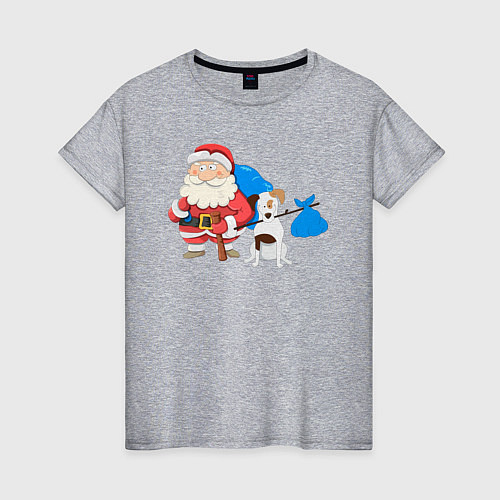 Женская футболка Дед мороз и пёс / Меланж – фото 1
