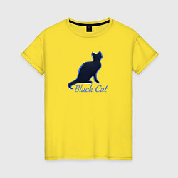 Футболка хлопковая женская Черный неоновый кот, цвет: желтый