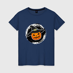 Женская футболка Мультяшная тыква в шляпе Хэллоуин