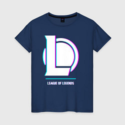 Футболка хлопковая женская League of Legends в стиле glitch и баги графики, цвет: тёмно-синий