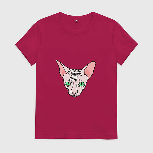 Женская футболка Сфинкс - кот без шерсти / Маджента – фото 1