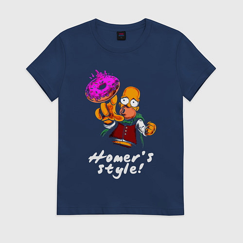 Женская футболка Гомер Симпсон тянется за пончиком / Тёмно-синий – фото 1