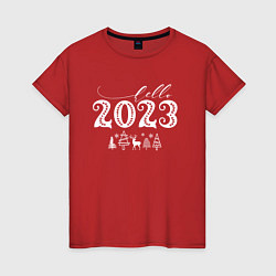 Футболка хлопковая женская Hello New Year 2023, цвет: красный
