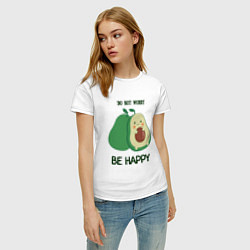 Футболка хлопковая женская Dont worry be happy - avocado, цвет: белый — фото 2