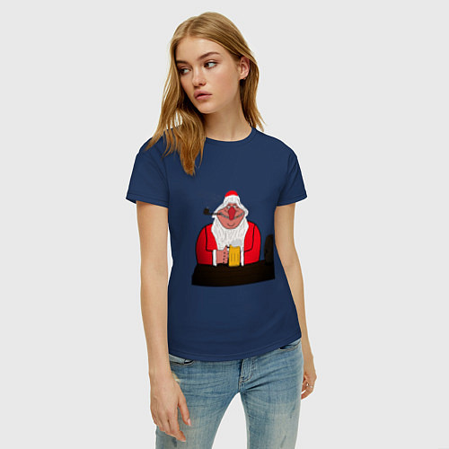 Женская футболка Дед мороз в баре / Тёмно-синий – фото 3