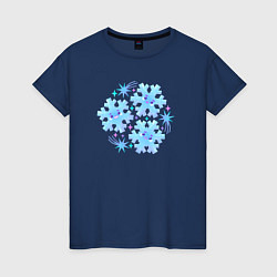 Женская футболка Три забавные снежинки с разноцветными звездами